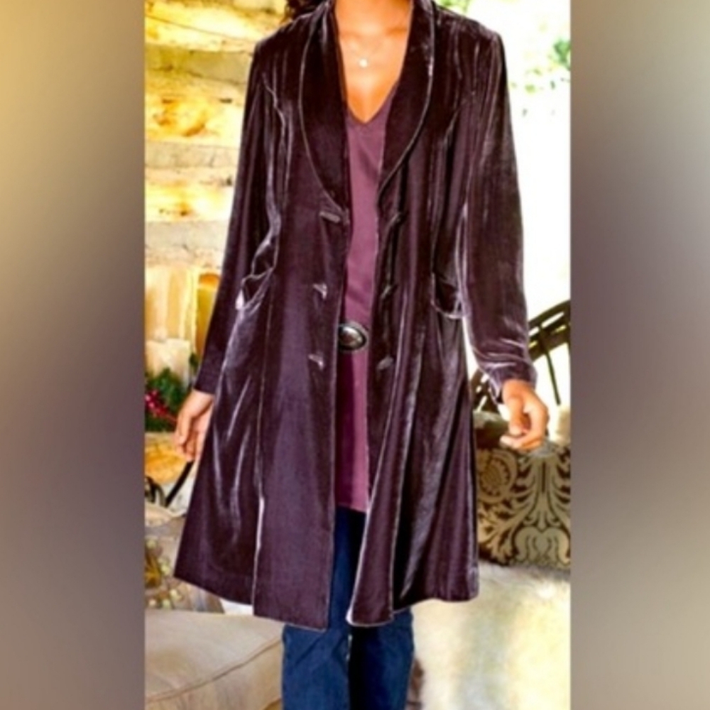 J. Jill Velvet Women's Duster Coat Chocolate Brown/ Burgandy